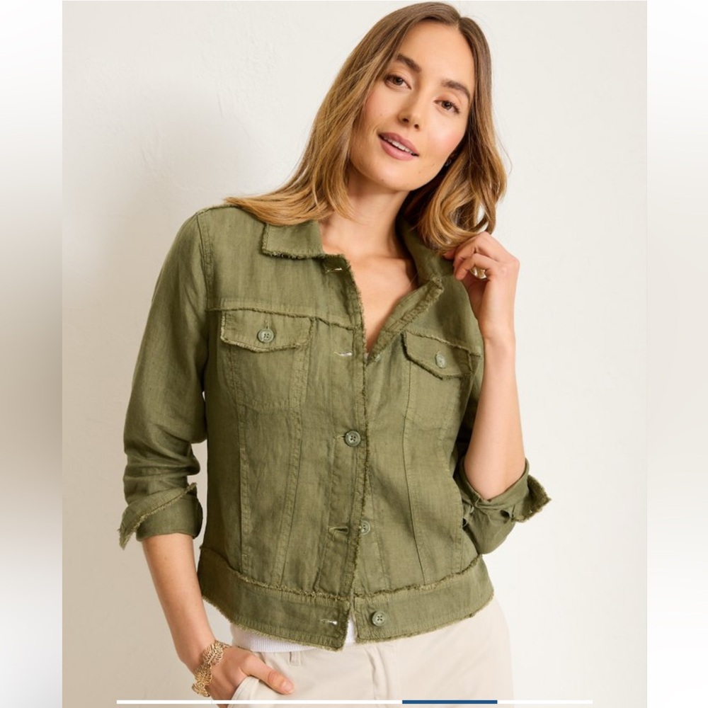 TOMMY BAHAMA Two Palms Linen Raw-Edge Jacket Sz XS Dark Fern Green - Picture 4 of 16